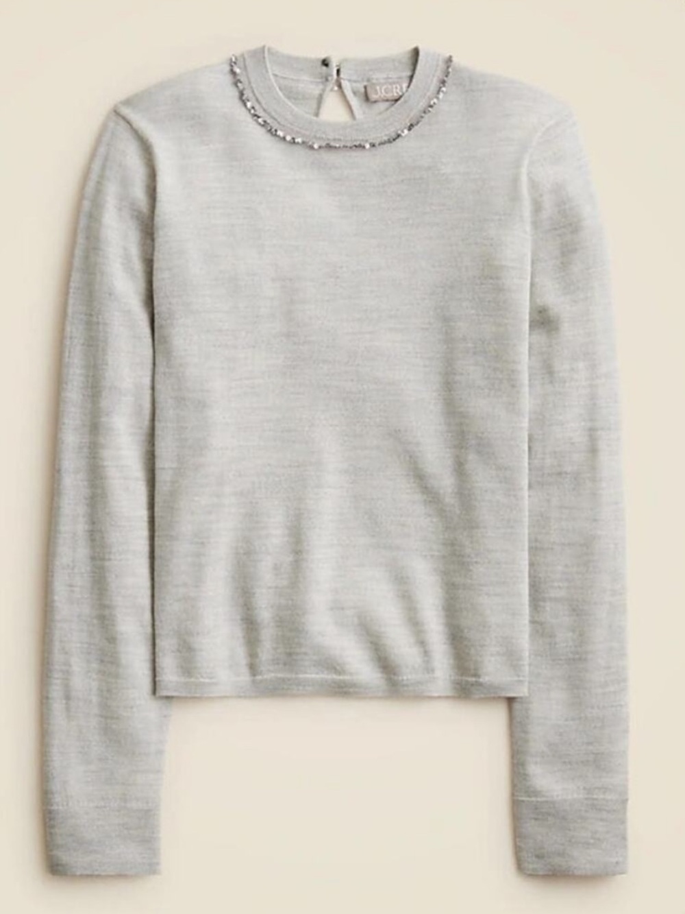 J. Crew Carolyn Light Gray Embellished Crewneck Merino Wool Sweater Size Small